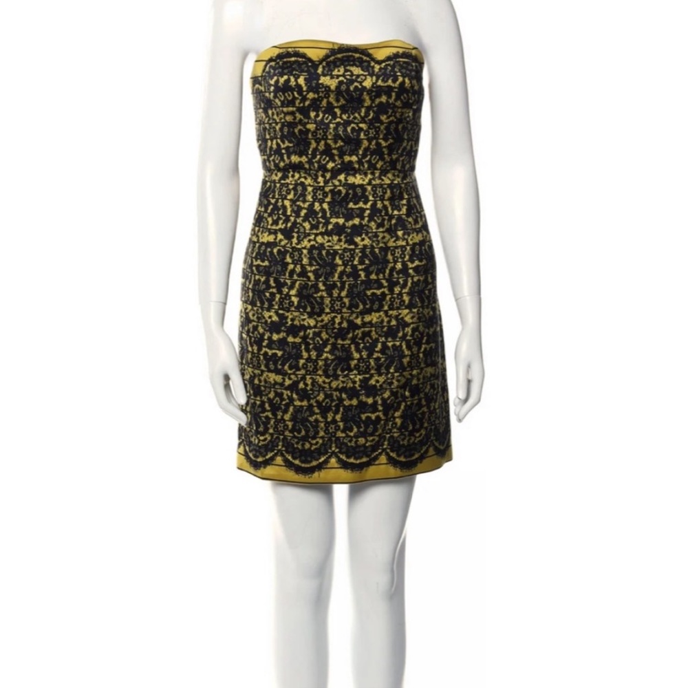 Tibi Silk and Wool Blend Yellow Strapless Mini Dress, Size 0